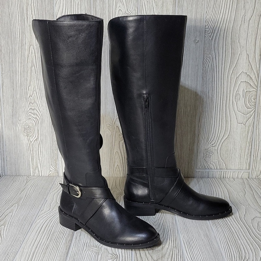 INC International Concepts Black Tall Leather Riding Boots with Buckle